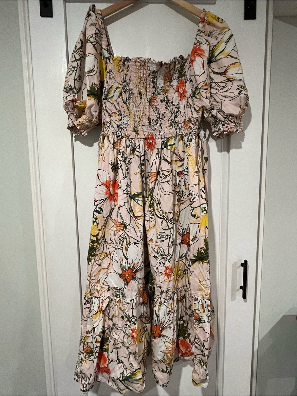 INC Floral Puff-Sleeve Maxi Dress in Blush Pink